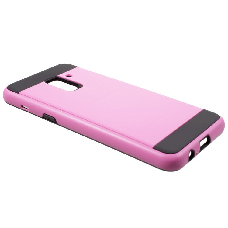 For Samsung Galaxy A8 (2018) Brushed TPU+PC Hybrid Case Phone Accessory - Pink-2