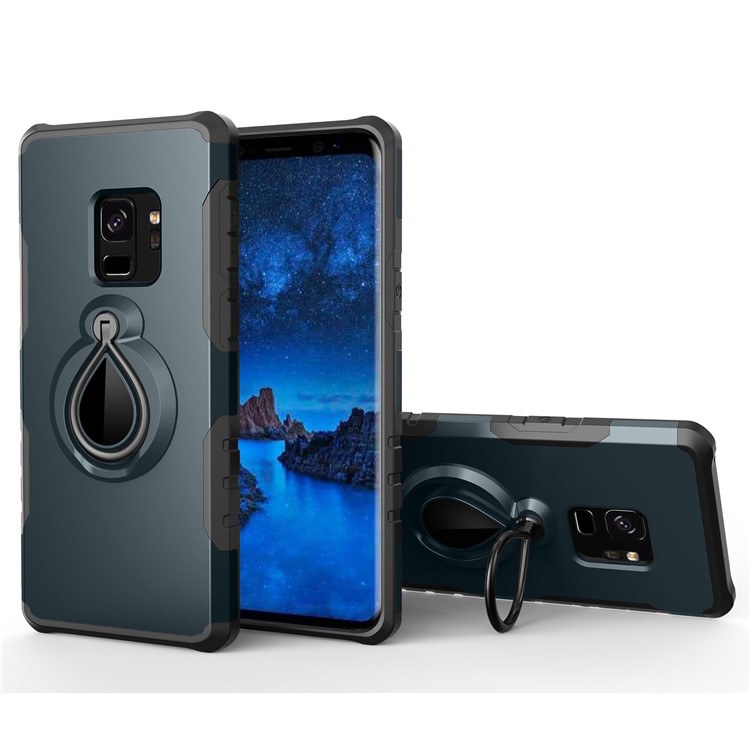 For Samsung Galaxy S9 360° Rotating Kickstand PC + TPU Protection Case (Built-in Metal Sheet) - Dark Blue-1