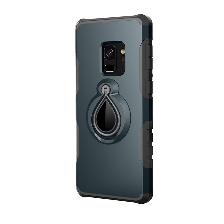 For Samsung Galaxy S9 360° Rotating Kickstand PC + TPU Protection Case (Built-in Metal Sheet) - Dark Blue-2