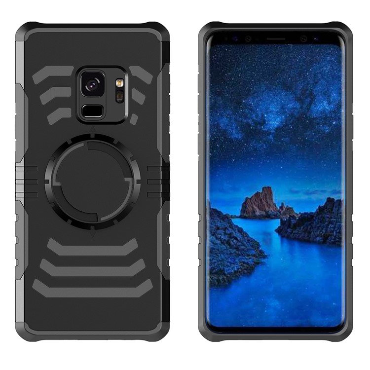 For Samsung Galaxy S9 Horizontal Stripes PC TPU Hybrid Case Built-in Magnetic Holder Metal Sheet - Black-2