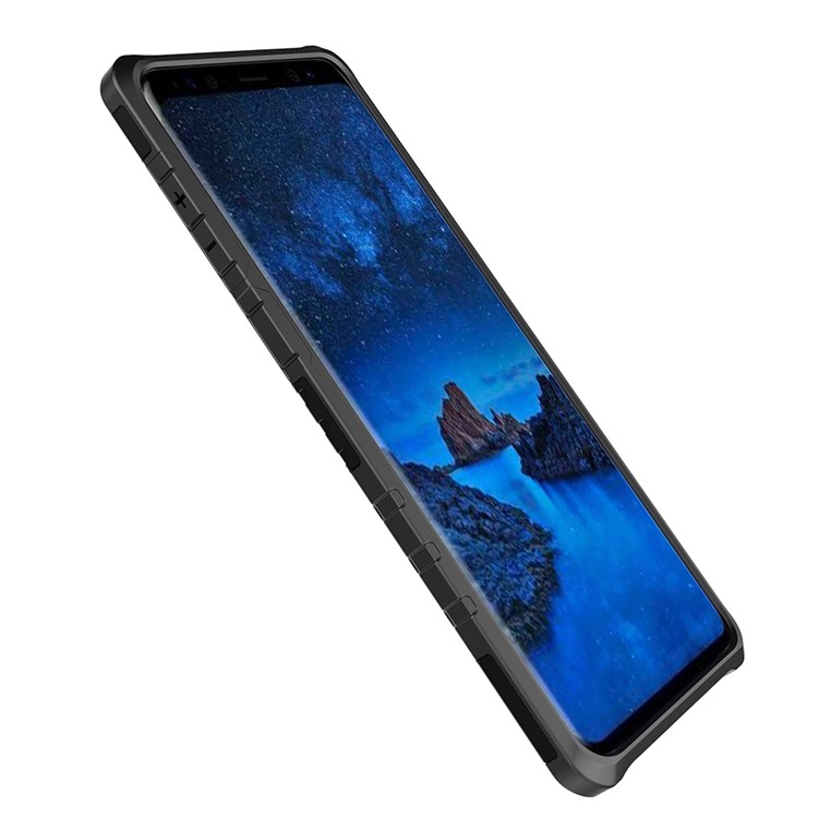 For Samsung Galaxy S9 Horizontal Stripes PC TPU Hybrid Case Built-in Magnetic Holder Metal Sheet - Black-4