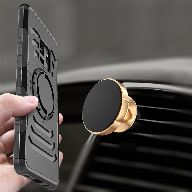 For Samsung Galaxy S9 Horizontal Stripes PC TPU Hybrid Case Built-in Magnetic Holder Metal Sheet - Black-5