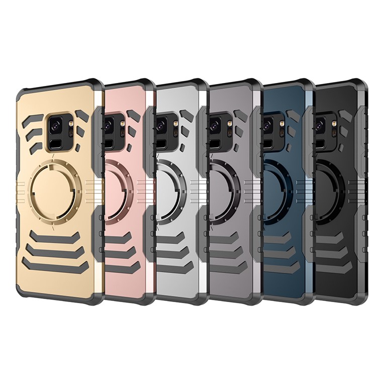 For Samsung Galaxy S9 Horizontal Stripes PC TPU Hybrid Case Built-in Magnetic Holder Metal Sheet - Black-8