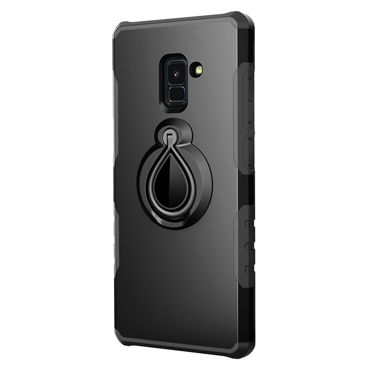 TPU + PC Combo Case with Magnetic Finger Ring Kickstand for Samsung Galaxy A8 (2018) - Black-2
