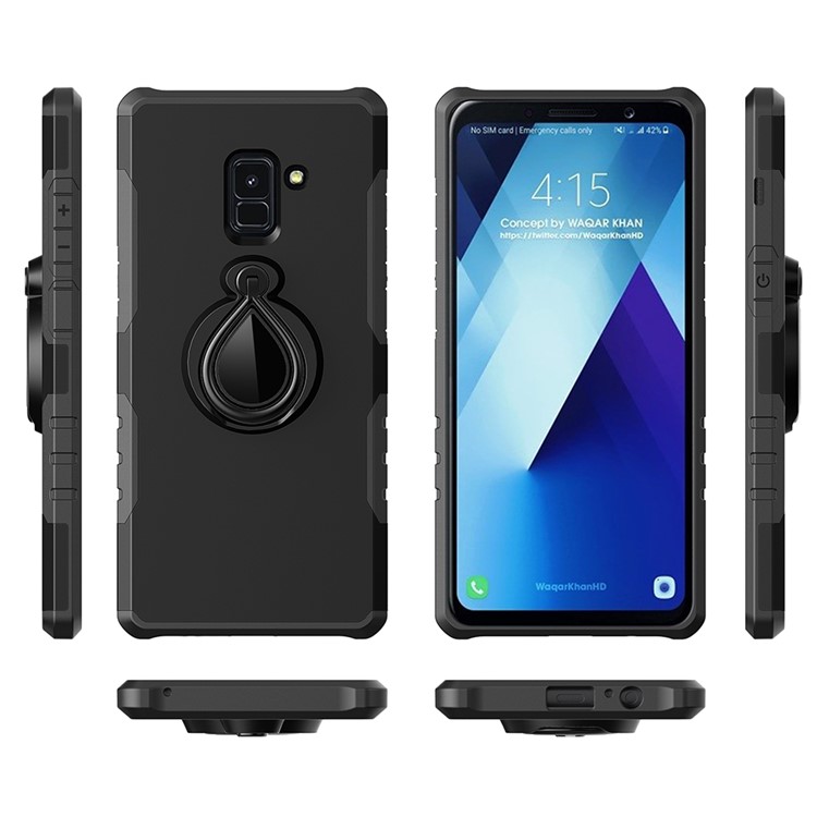 TPU + PC Combo Case with Magnetic Finger Ring Kickstand for Samsung Galaxy A8 (2018) - Black-3