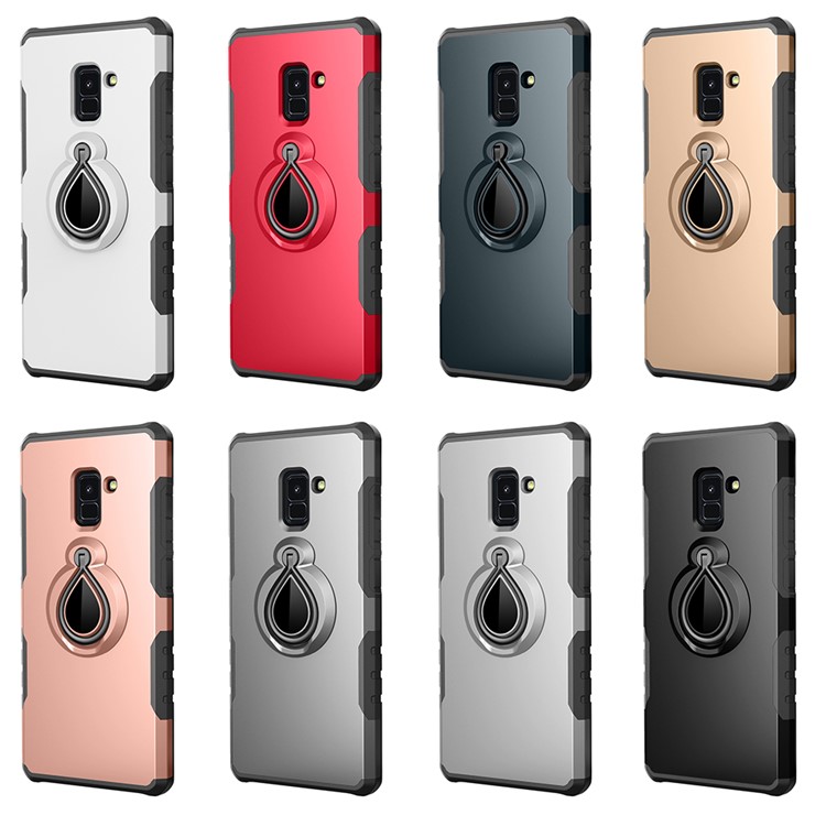 TPU + PC Combo Case with Magnetic Finger Ring Kickstand for Samsung Galaxy A8 (2018) - Black-4