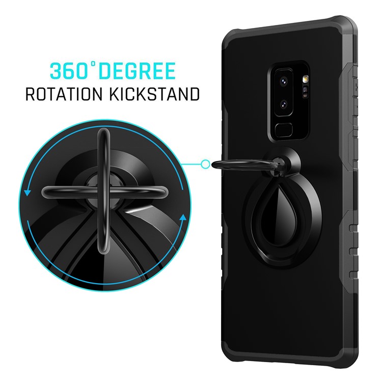 360° Rotating Kickstand PC + TPU Hybrid Case for Samsung Galaxy S9+ G965 (Built-in Metal Sheet) - Black-2