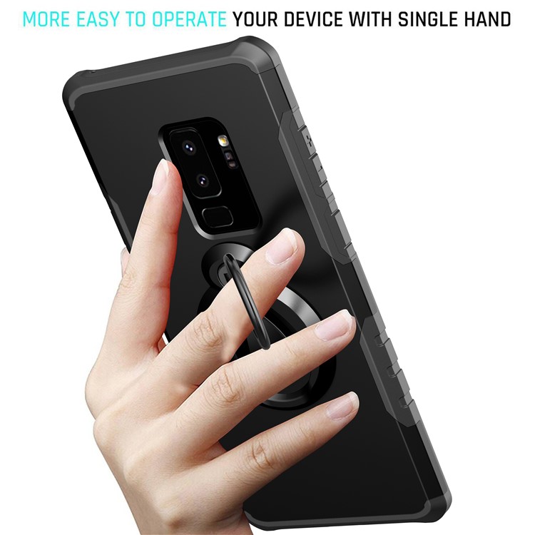 360° Rotating Kickstand PC + TPU Hybrid Case for Samsung Galaxy S9+ G965 (Built-in Metal Sheet) - Black-3