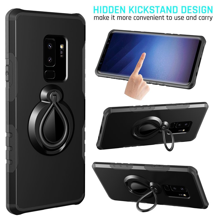 360° Rotating Kickstand PC + TPU Hybrid Case for Samsung Galaxy S9+ G965 (Built-in Metal Sheet) - Black-4