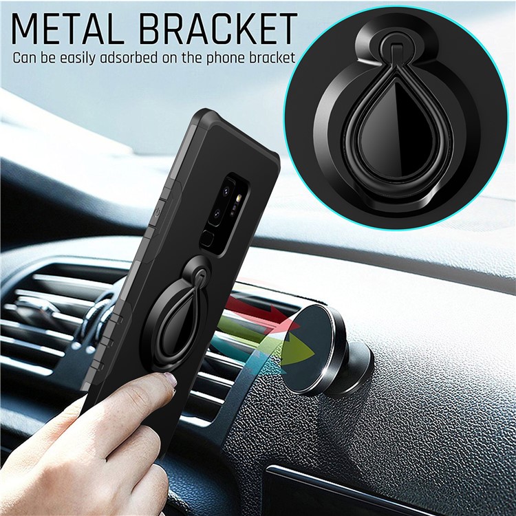 360° Rotating Kickstand PC + TPU Hybrid Case for Samsung Galaxy S9+ G965 (Built-in Metal Sheet) - Black-5