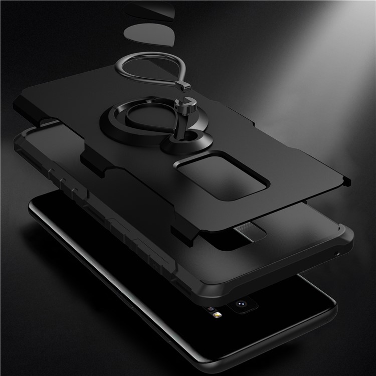 360° Rotating Kickstand PC + TPU Hybrid Case for Samsung Galaxy S9+ G965 (Built-in Metal Sheet) - Black-6
