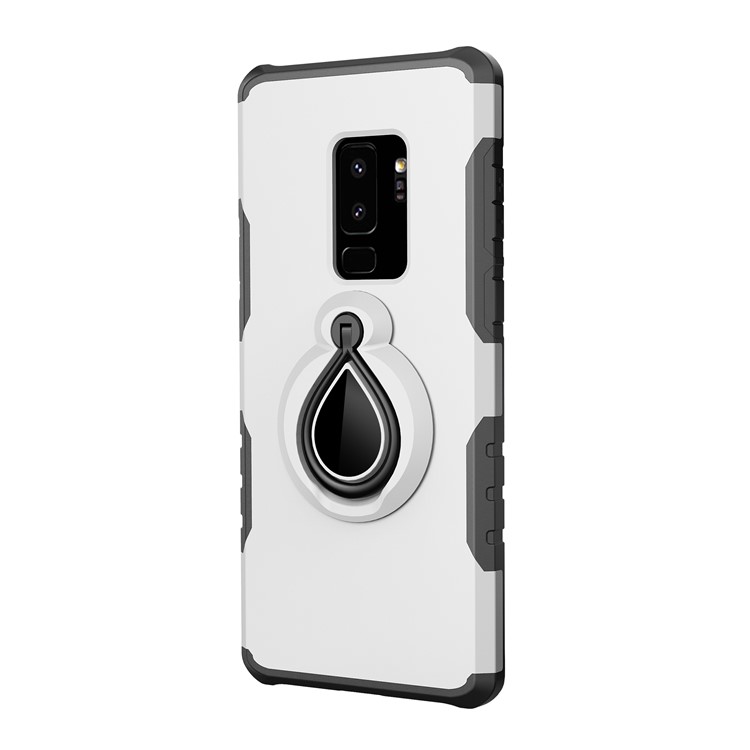 360° Rotating Kickstand PC + TPU Hybrid Cover for Samsung Galaxy S9 Plus G965 (Built-in Metal Sheet) - Whitew-2