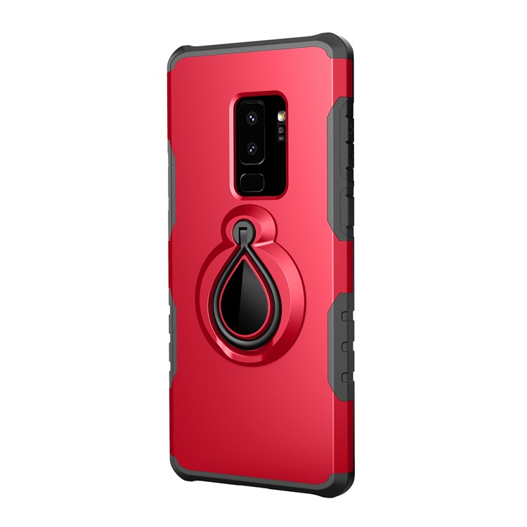 360° Rotating Kickstand PC + TPU Hybrid Mobile Phone Case for Samsung Galaxy S9+ G965 (Built-in Metal Sheet) - Red-2