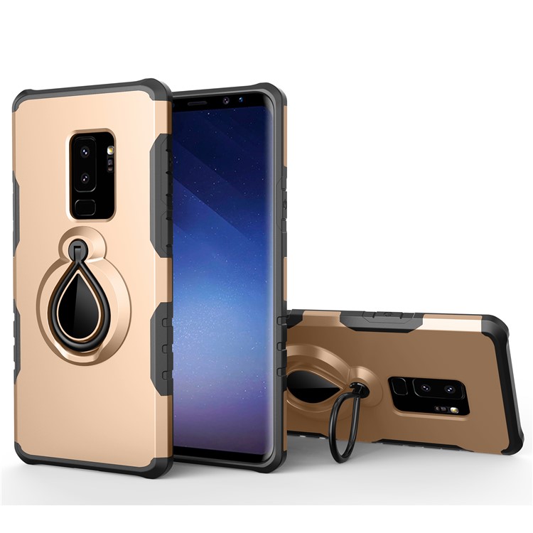 360° Rotating Kickstand PC + TPU Hybrid Mobile Phone Cover for Samsung Galaxy S9+ G965 (Built-in Metal Sheet) - Gold-1