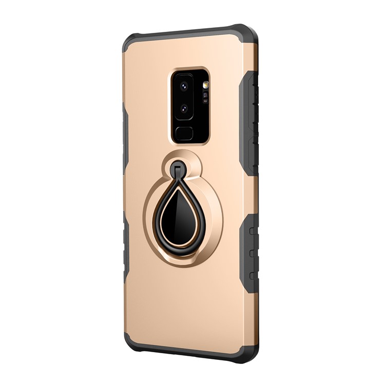 360° Rotating Kickstand PC + TPU Hybrid Mobile Phone Cover for Samsung Galaxy S9+ G965 (Built-in Metal Sheet) - Gold-2
