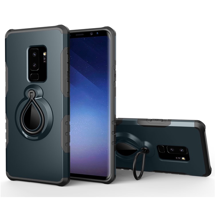 

360° Rotating Kickstand PC + TPU Hybrid Back Case for Samsung Galaxy S9+ G965 (Built-in Metal Sheet) - Dark Blue, Galaxy S9+