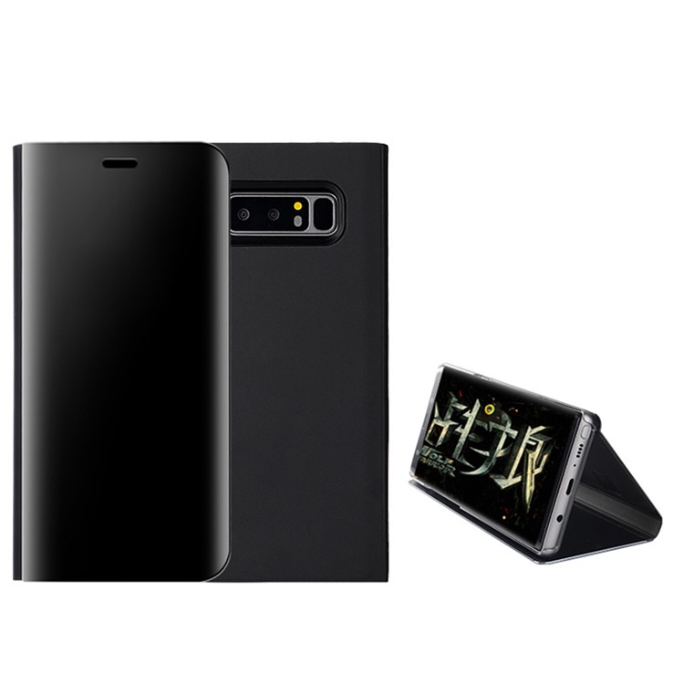 

Plated Mirror Surface Leather Stand Cell Phone Case for Samsung Galaxy Note 8 SM-N950 - Black