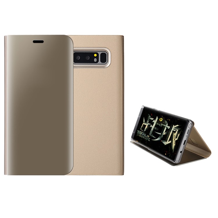 

Plated Mirror Surface Leather Stand Cell Phone Casing for Samsung Galaxy Note 8 SM-N950 - Gold