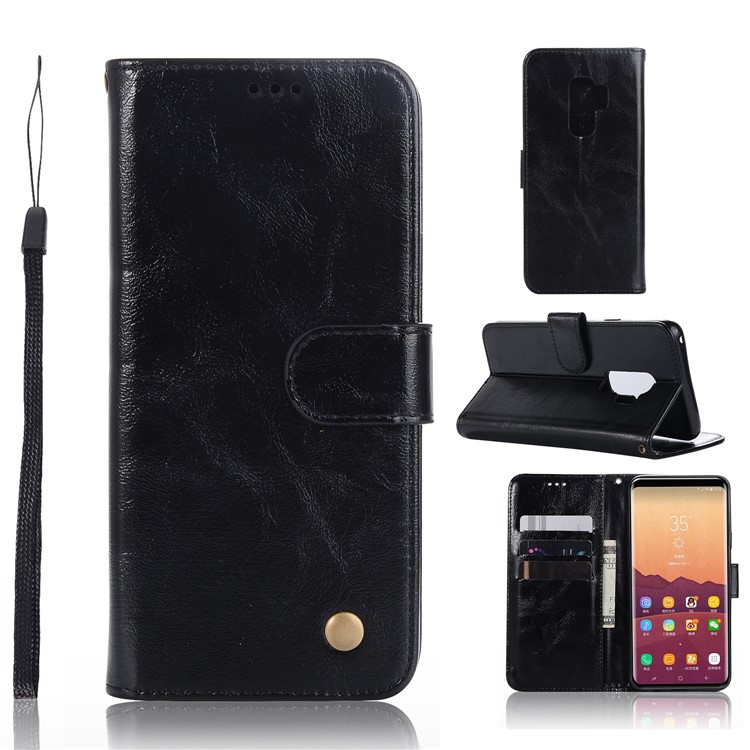 Premium Vintage PU Leather Stand Wallet Case for Samsung Galaxy S9+ G965 - Black-1