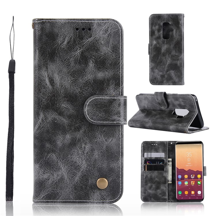 Premium Vintage PU Leather Stand Wallet Cover for Samsung Galaxy S9+ G965 - Grey-1