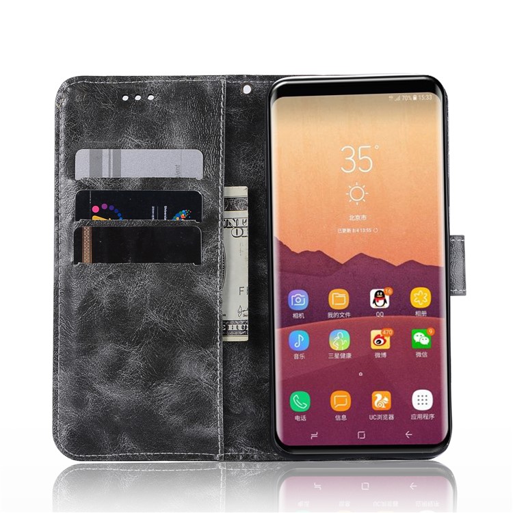Premium Vintage PU Leather Stand Wallet Cover for Samsung Galaxy S9+ G965 - Grey-4
