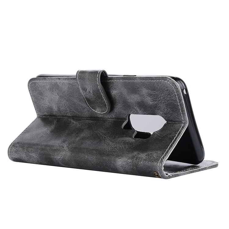 Premium Vintage PU Leather Stand Wallet Cover for Samsung Galaxy S9+ G965 - Grey-5