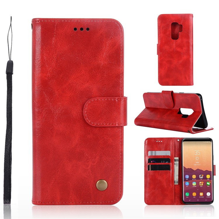 Premium Vintage PU Leather Stand Wallet Shell for Samsung Galaxy S9+ G965 - Red-1