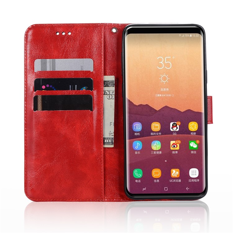 Premium Vintage PU Leather Stand Wallet Shell for Samsung Galaxy S9+ G965 - Red-4