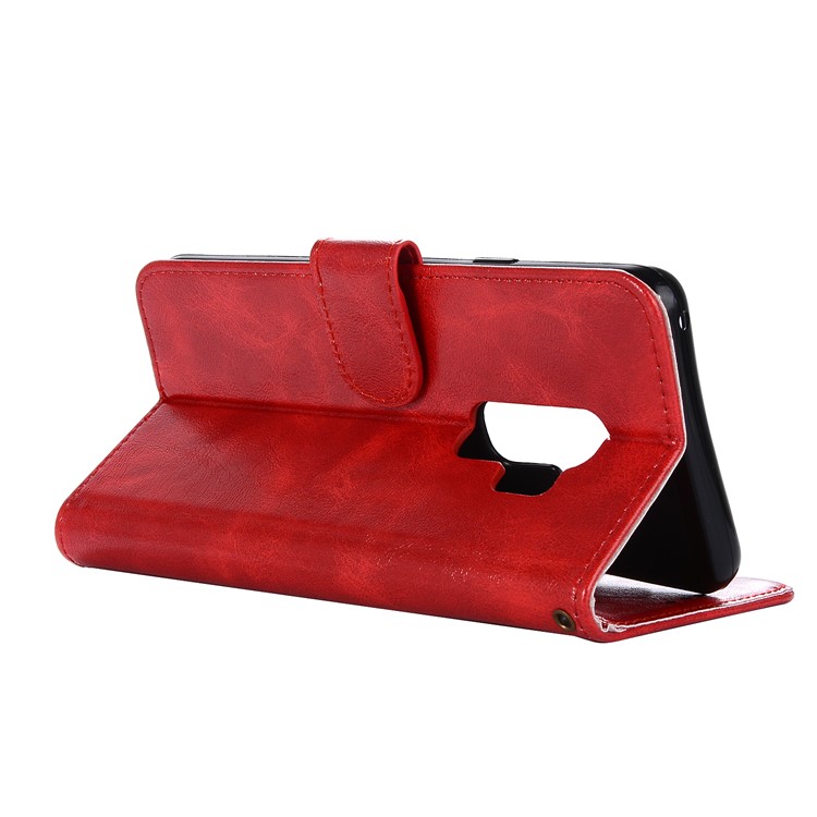 Premium Vintage PU Leather Stand Wallet Shell for Samsung Galaxy S9+ G965 - Red-5