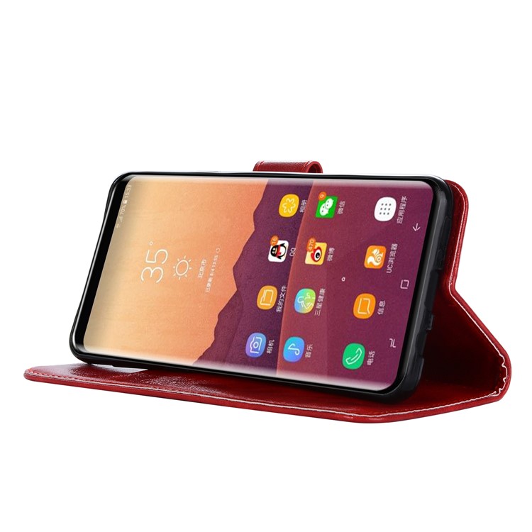 Premium Vintage PU Leather Stand Wallet Shell for Samsung Galaxy S9+ G965 - Red-6