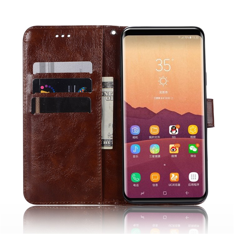 Premium Vintage PU Leather Stand Wallet Mobile Cover for Samsung Galaxy S9+ G965 - Coffee-4