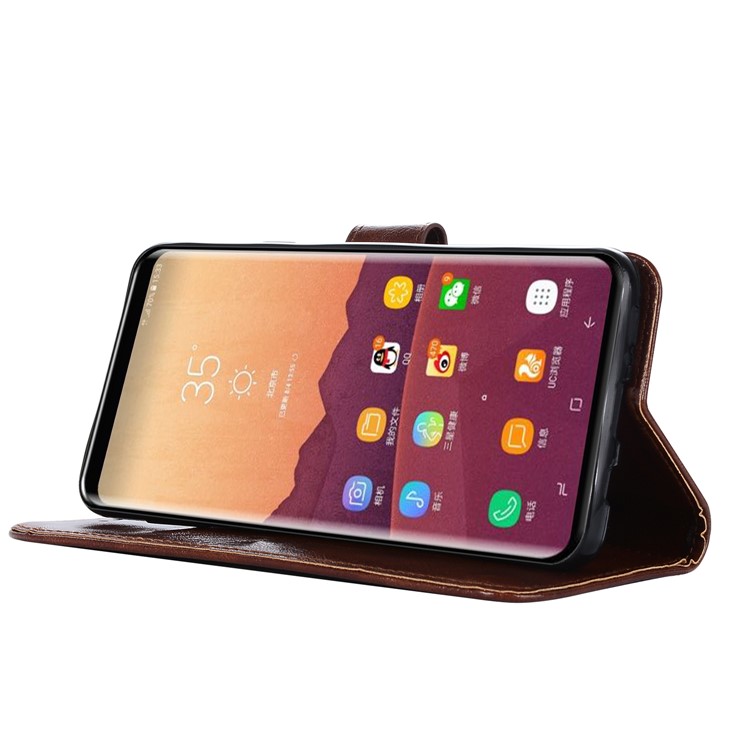 Premium Vintage PU Leather Stand Wallet Mobile Cover for Samsung Galaxy S9+ G965 - Coffee-6