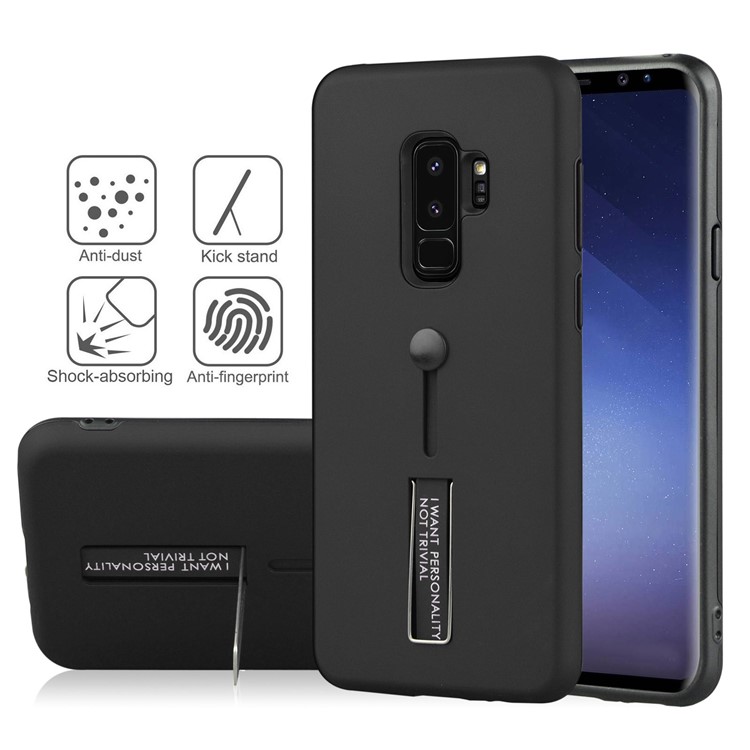 ANGIBABE Matte TPU + PC Hybrid Case with Kickstand for Samsung Galaxy S9+ - Black-2