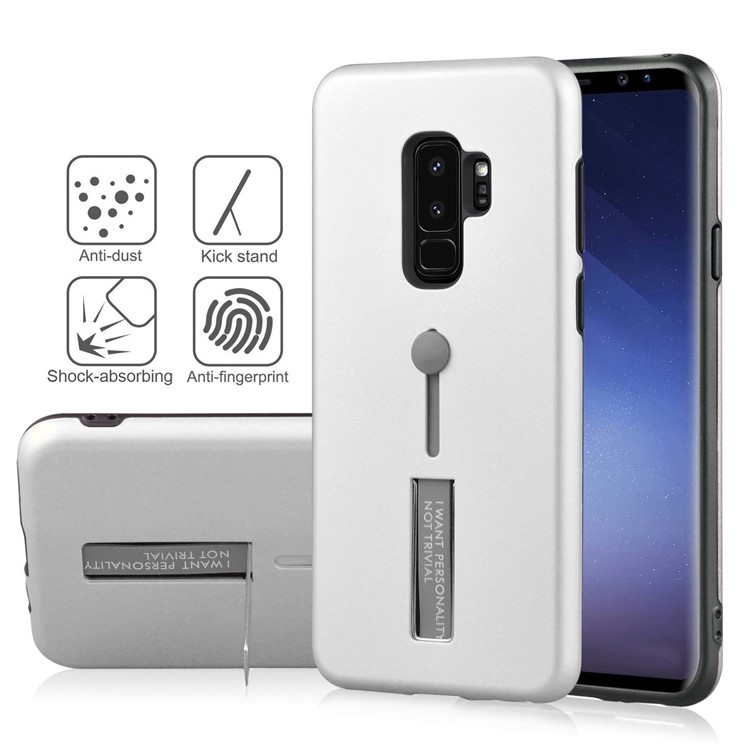 ANGIBABE Matte TPU + PC Hybrid Cover with Kickstand for Samsung Galaxy S9+ G965 - Silver-2