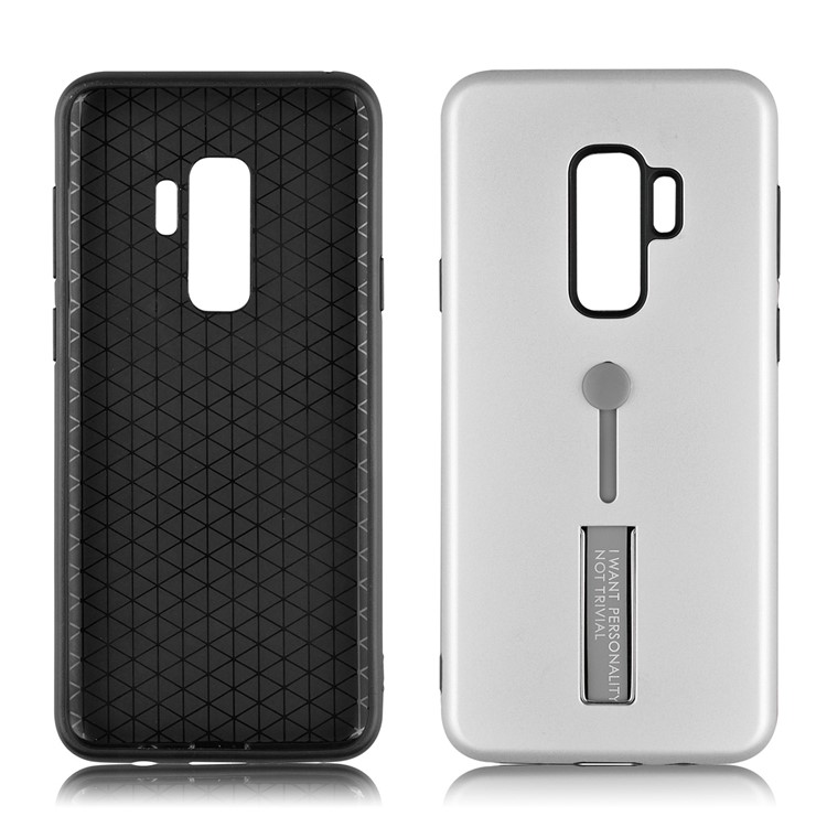 ANGIBABE Matte TPU + PC Hybrid Cover with Kickstand for Samsung Galaxy S9+ G965 - Silver-3