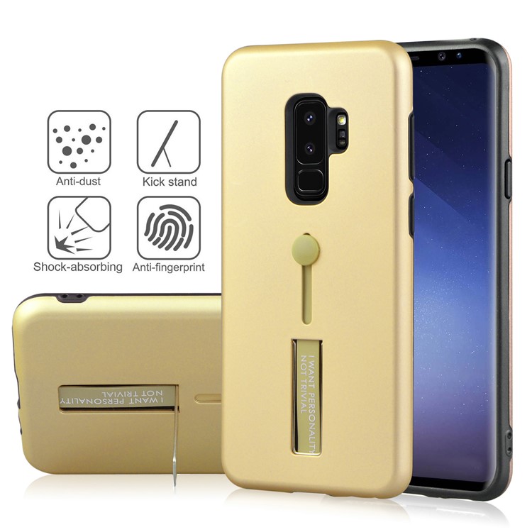 ANGIBABE Matte TPU + PC Hybrid Mobile Phone Case with Kickstand for Samsung Galaxy S9+ G965 - Gold-2