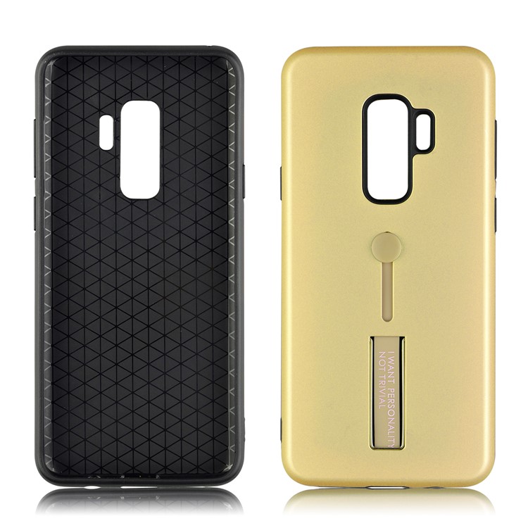 ANGIBABE Matte TPU + PC Hybrid Mobile Phone Case with Kickstand for Samsung Galaxy S9+ G965 - Gold-3