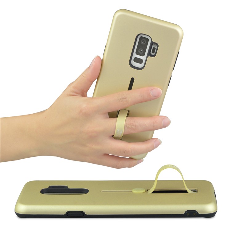 ANGIBABE Matte TPU + PC Hybrid Mobile Phone Case with Kickstand for Samsung Galaxy S9+ G965 - Gold-6