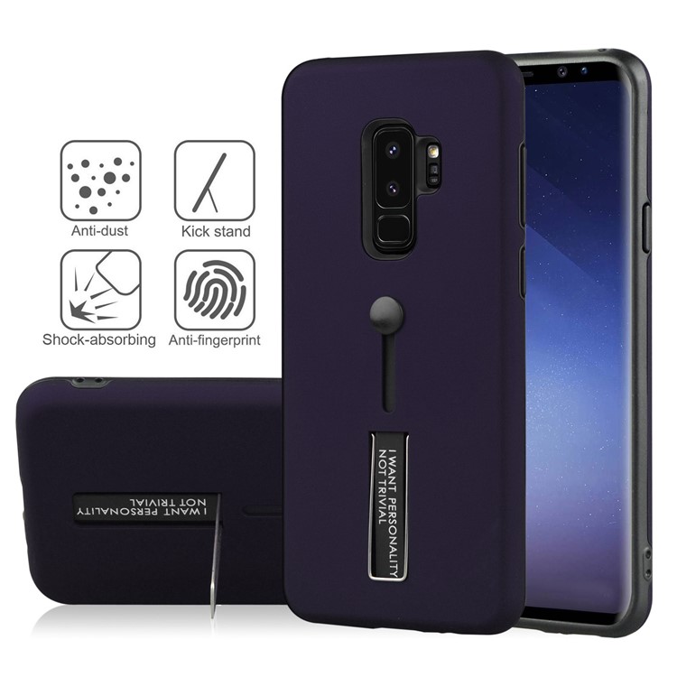 ANGIBABE Matte TPU + PC Hybrid Cell Phone Case with Kickstand for Samsung Galaxy S9 Plus G965 - Dark Blue-2