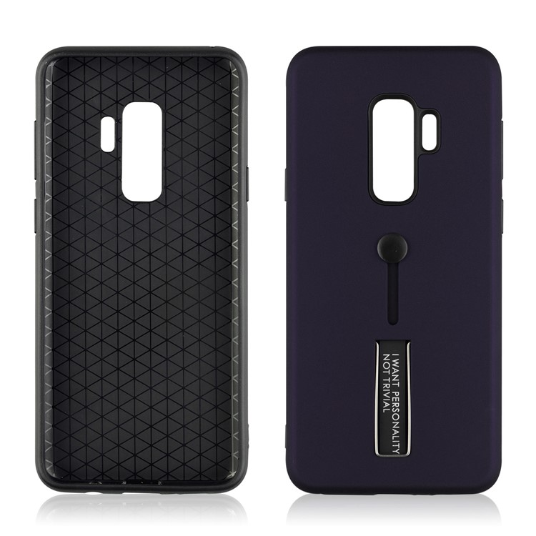ANGIBABE Matte TPU + PC Hybrid Cell Phone Case with Kickstand for Samsung Galaxy S9 Plus G965 - Dark Blue-3