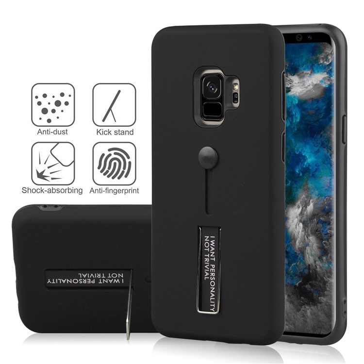 ANGIBABE Matte TPU + PC Hybrid Case with Kickstand for Samsung Galaxy S9 G960 - Black-2