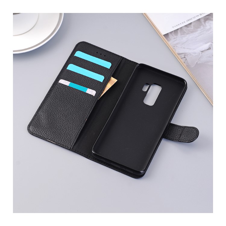 Litchi Texture PU Leather Wallet Stand Phone Case for Samsung Galaxy S9 Plus - Black-3