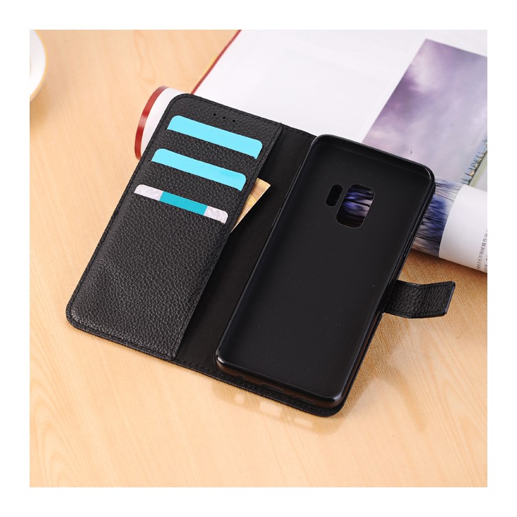 Litchi Texture Wallet Stand Leather Mobile Phone Case for Samsung Galaxy S9 G960 - Black-2
