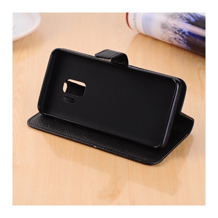 Litchi Texture Wallet Stand Leather Mobile Phone Case for Samsung Galaxy S9 G960 - Black-4