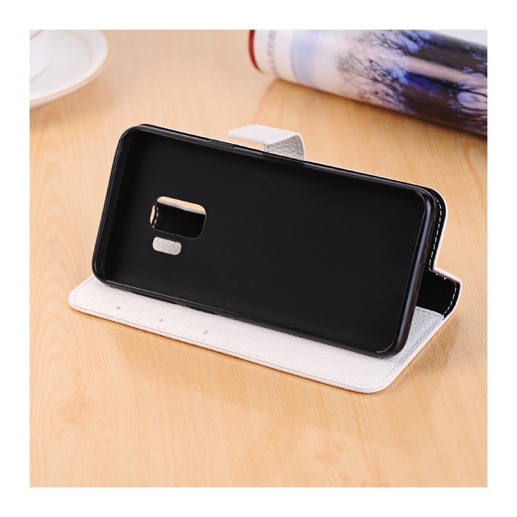 Litchi Texture PU Leather Wallet Stand Mobile Phone Shell for Samsung Galaxy S9 G960 - White-4