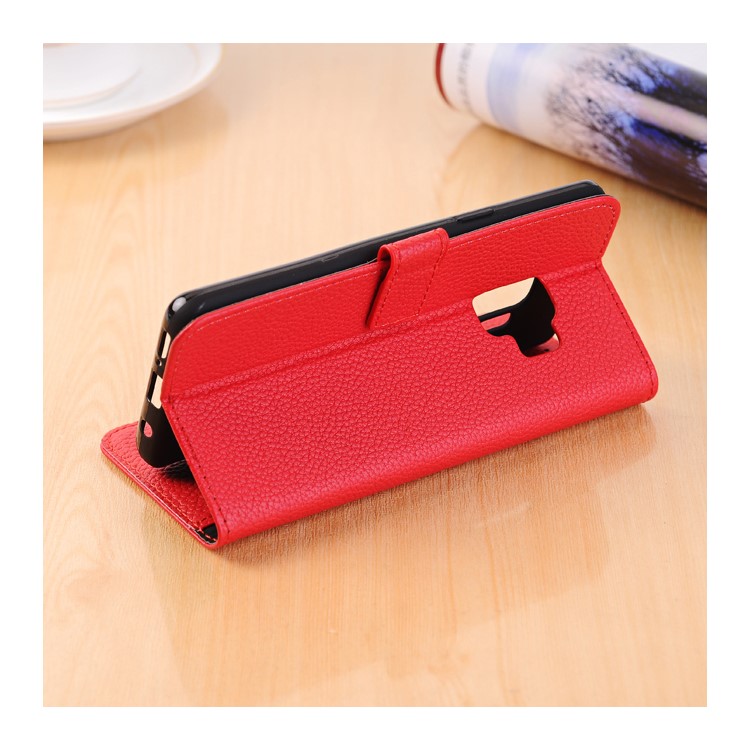 Litchi Texture Wallet Stand Leather Cell Phone Cover for Samsung Galaxy S9 G960 - Red-2