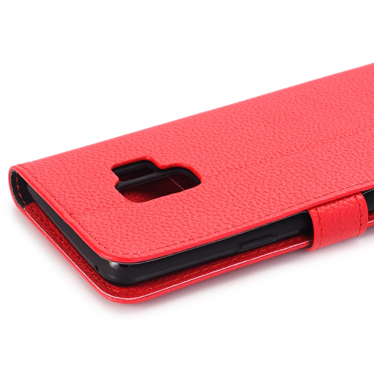 Litchi Texture Wallet Stand Leather Cell Phone Cover for Samsung Galaxy S9 G960 - Red-8