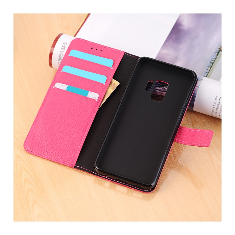 Litchi Texture Wallet Stand Leather Phone Casing for Samsung Galaxy S9 G960 - Rose-2