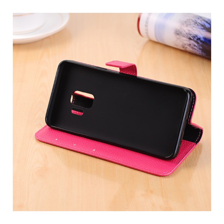 Litchi Texture Wallet Stand Leather Phone Casing for Samsung Galaxy S9 G960 - Rose-4