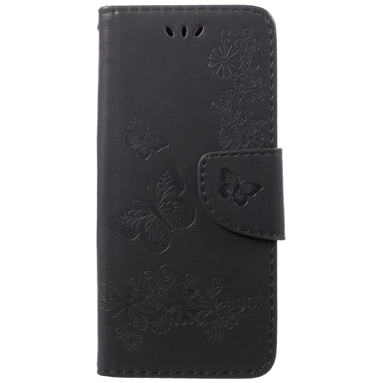 Imprint Butterfly Flower Leather Stand Wallet Case for Samsung Galaxy S9 - Black-2